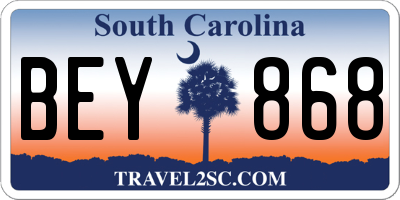 SC license plate BEY868