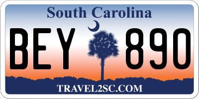 SC license plate BEY890