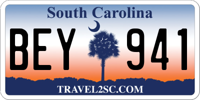 SC license plate BEY941