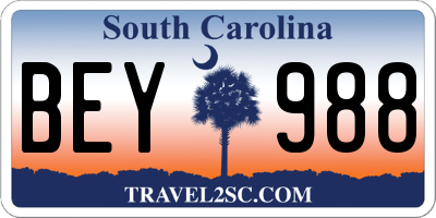 SC license plate BEY988