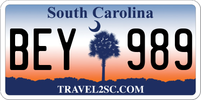 SC license plate BEY989