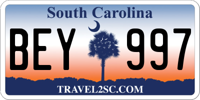 SC license plate BEY997