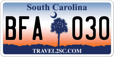 SC license plate BFA030