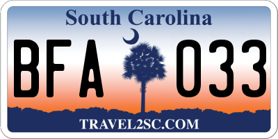 SC license plate BFA033