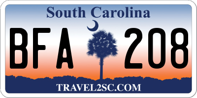 SC license plate BFA208
