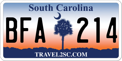SC license plate BFA214