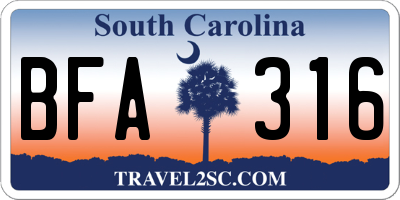 SC license plate BFA316