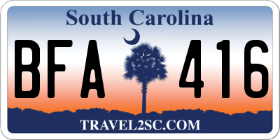 SC license plate BFA416
