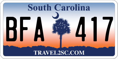 SC license plate BFA417
