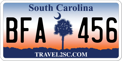 SC license plate BFA456