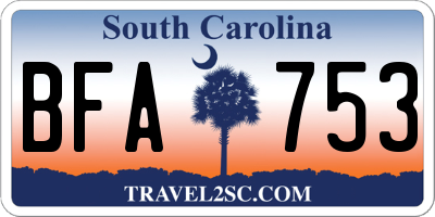 SC license plate BFA753