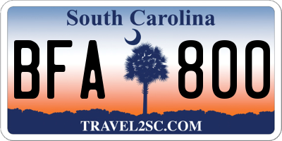 SC license plate BFA800