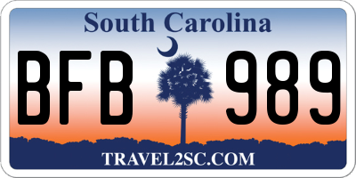 SC license plate BFB989