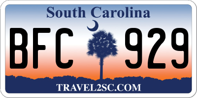SC license plate BFC929