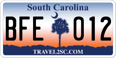 SC license plate BFE012
