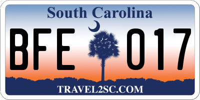 SC license plate BFE017