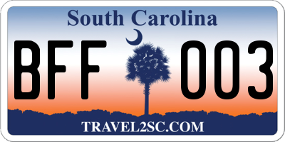 SC license plate BFF003