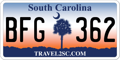 SC license plate BFG362