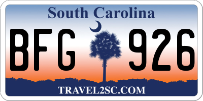 SC license plate BFG926