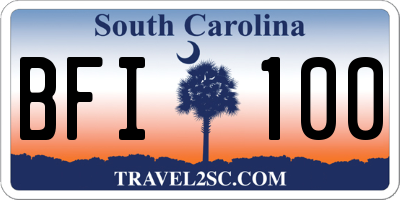 SC license plate BFI100