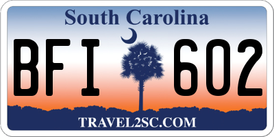 SC license plate BFI602