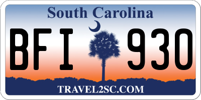 SC license plate BFI930