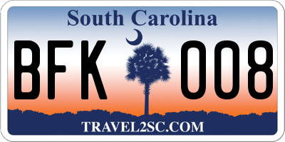 SC license plate BFK008