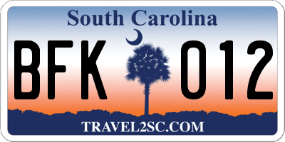 SC license plate BFK012