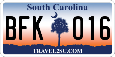 SC license plate BFK016