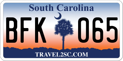 SC license plate BFK065