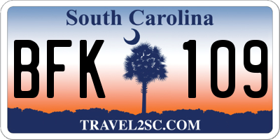 SC license plate BFK109