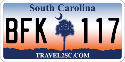 SC license plate BFK117