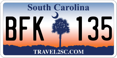 SC license plate BFK135