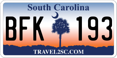 SC license plate BFK193
