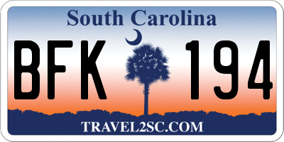 SC license plate BFK194