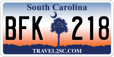 SC license plate BFK218