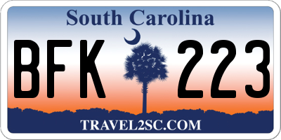 SC license plate BFK223