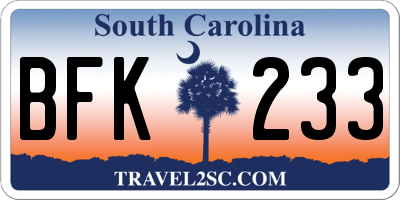 SC license plate BFK233