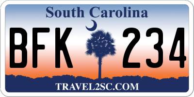 SC license plate BFK234
