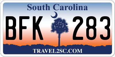 SC license plate BFK283
