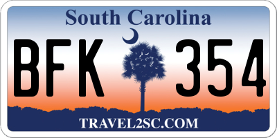 SC license plate BFK354