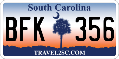 SC license plate BFK356