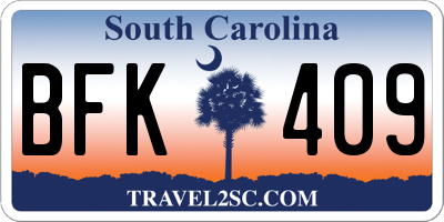 SC license plate BFK409