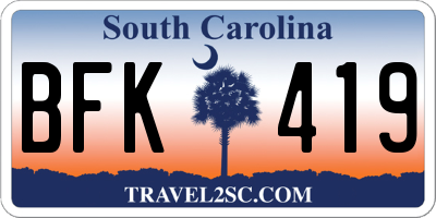 SC license plate BFK419