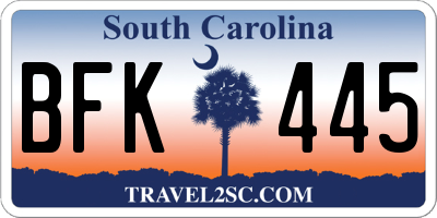 SC license plate BFK445