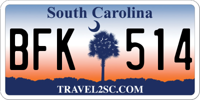 SC license plate BFK514