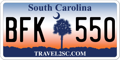 SC license plate BFK550