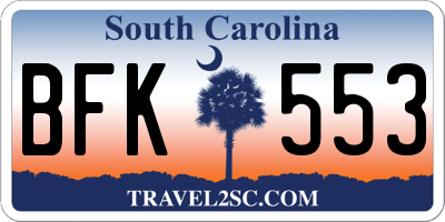 SC license plate BFK553