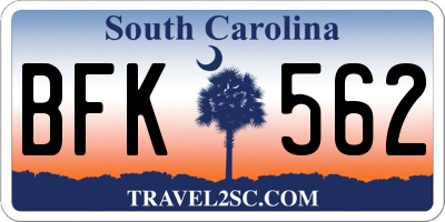 SC license plate BFK562