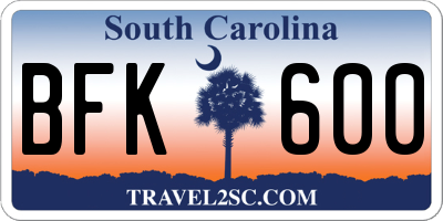 SC license plate BFK600